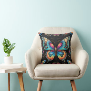 Almofada Pintura a óleo de borboleta de boêmia vibrante