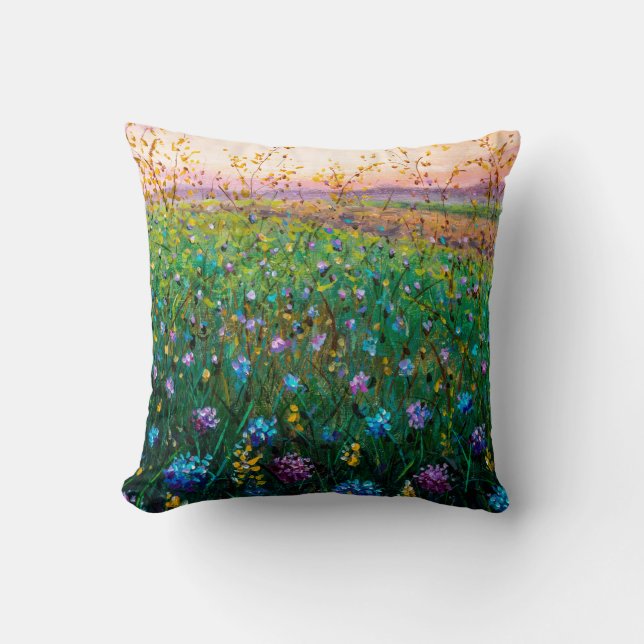 Almofada  pintura a óleo de flores, lindas flores de campo  (Frente)