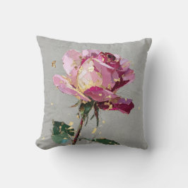 Almofada Pintura a Óleo Rosa Rosa Folha Dourada Impressioni