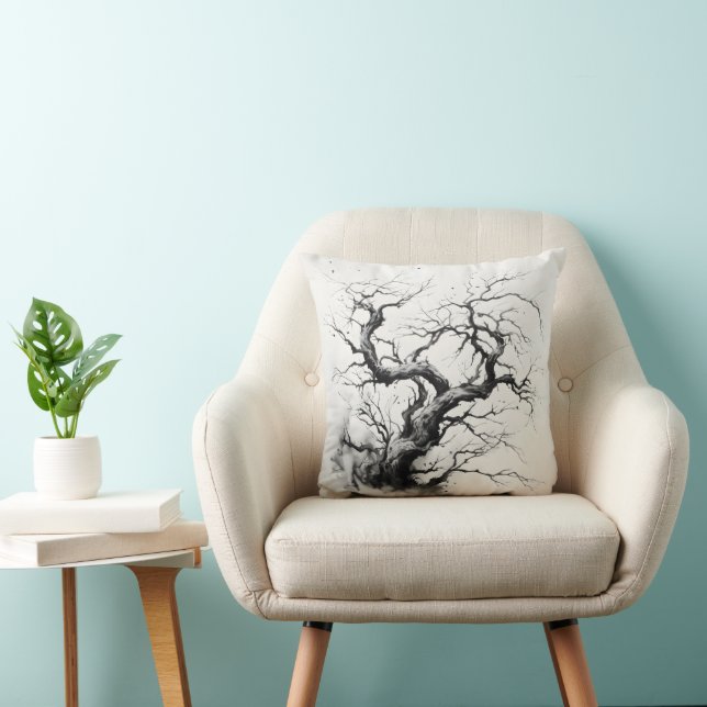 Almofada Pintura a Tinta de Árvore Escura (Cadeira)