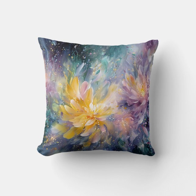 Almofada Pintura Abstrata Floral Vibrante com Explosão (Frente)
