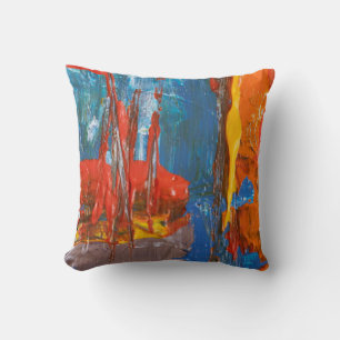 Almofada Pintura Abstrato azul e laranja