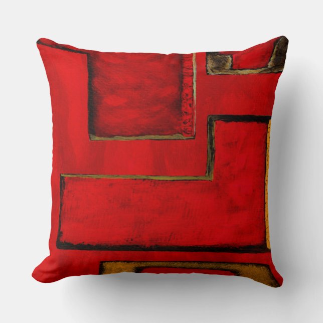 Almofada Pintura Abstrato Geométrica Vermelha Desanexada (Frente)