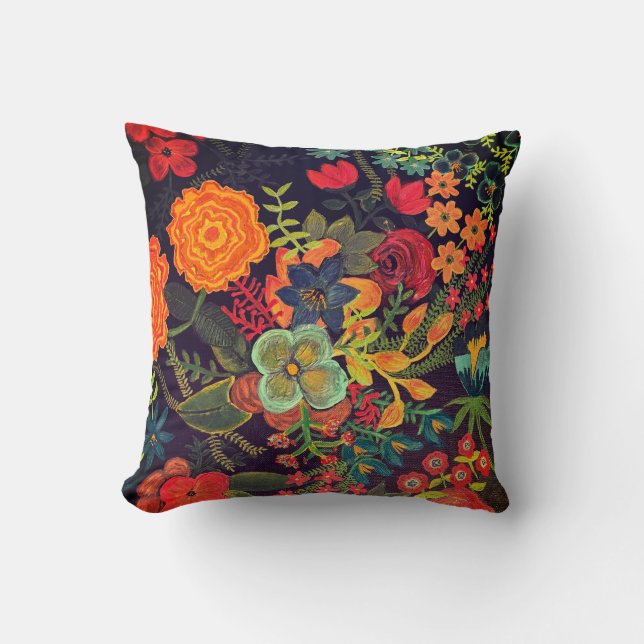 Almofada Pintura Acrílica Boho Design Floral (Frente)