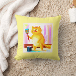 Almofada Pintura Bela De Um Gato Segurando Um Pincel. Compr