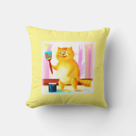 Almofada Pintura Bela De Um Gato Segurando Um Pincel. Compr
