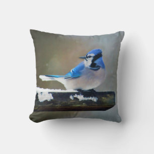 Almofada Pintura Blue Jay - Arte Original para Pássaros