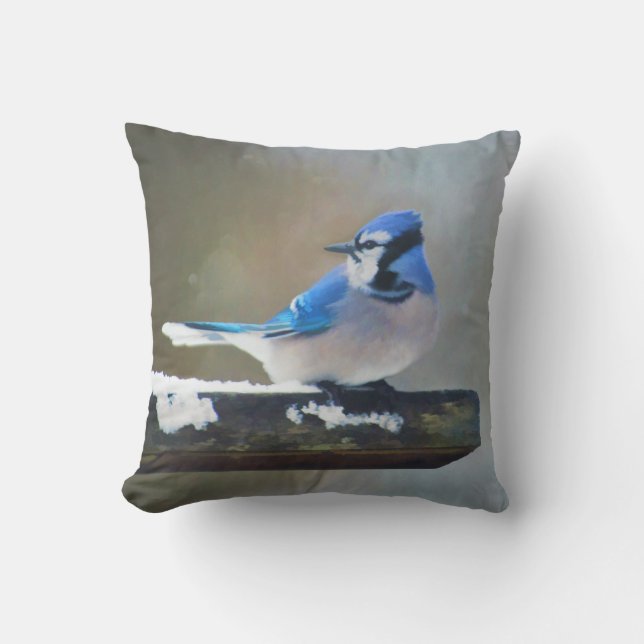 Almofada Pintura Blue Jay - Arte Original para Pássaros (Frente)