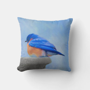 Almofada Pintura Bluebird - Arte Original para Pássaros