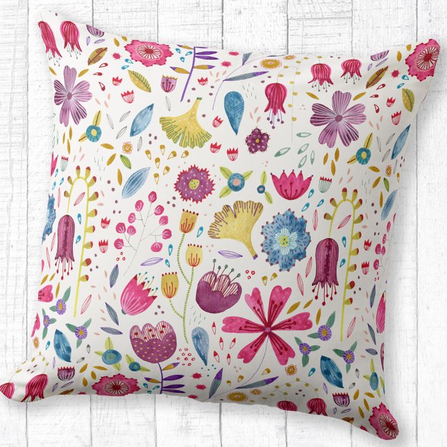 Almofada Pintura Botânica De Flores Selvagens De Aquarela (Watercolor floral wildflower pattern throw pillow)