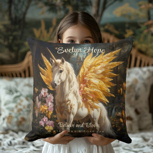 Almofada Pintura Clássica Pegasus Branco com Asas Douradas