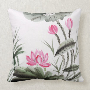 Almofada Pintura da aguarela da flor de Lotus