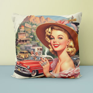 Almofada Pintura Da Rapariga Da Vintage