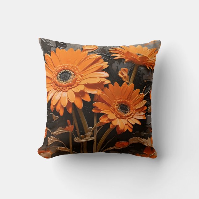 Almofada Pintura das Flores de Gerbera Laranja (Frente)