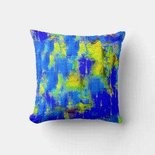 Almofada Pintura de Abstrato azul e amarelo 2