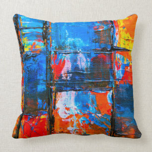 Almofada Pintura De Abstrato Azul E Laranja