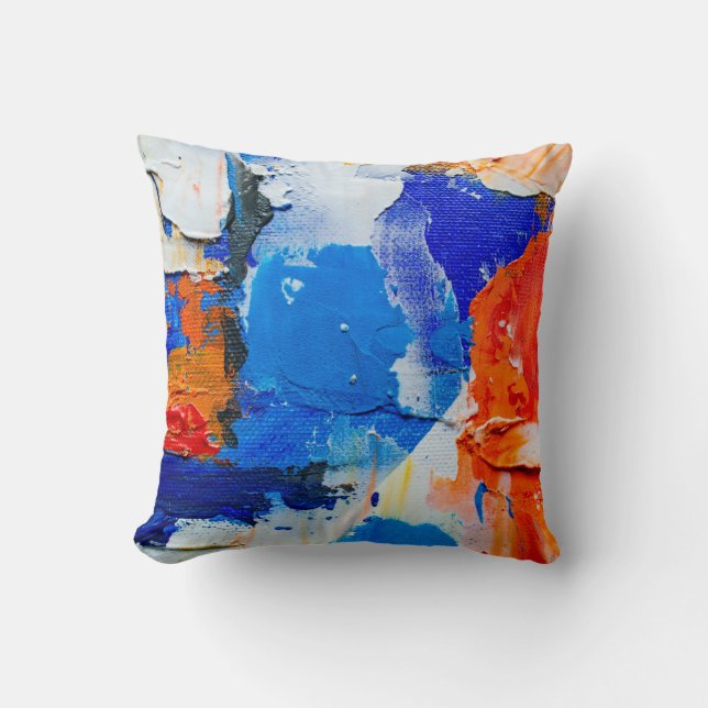 Almofada Pintura de Abstrato azul e laranja 2 (Frente)
