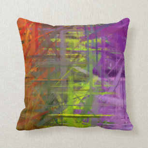 Almofada Pintura de Abstrato Roxo Verde Laranja
