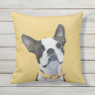 Almofada Pintura de Boston Terrier - Arte de Cão Original