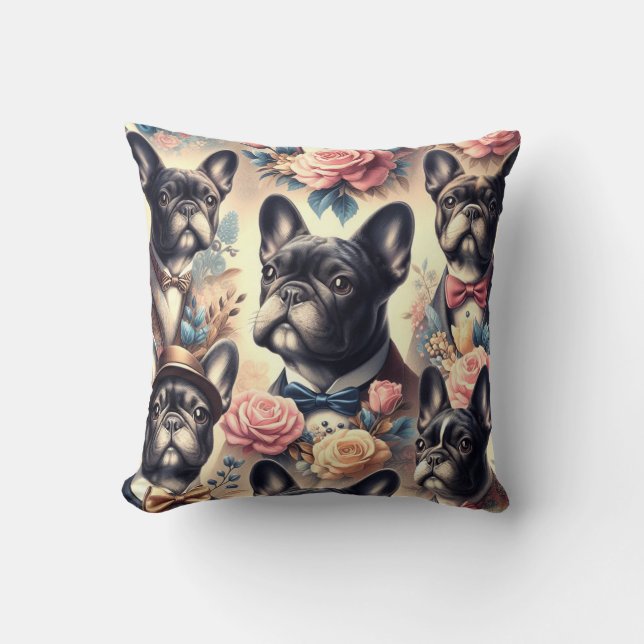 Almofada Pintura de Buldogue Francês Cute Vintage (Frente)