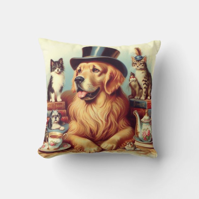 Almofada Pintura de Cachorro de Vintagem Cura (Frente)