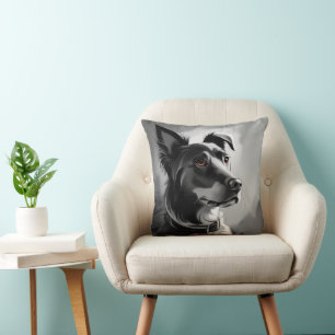 Almofada Pintura de Cachorro Negro e Prateado