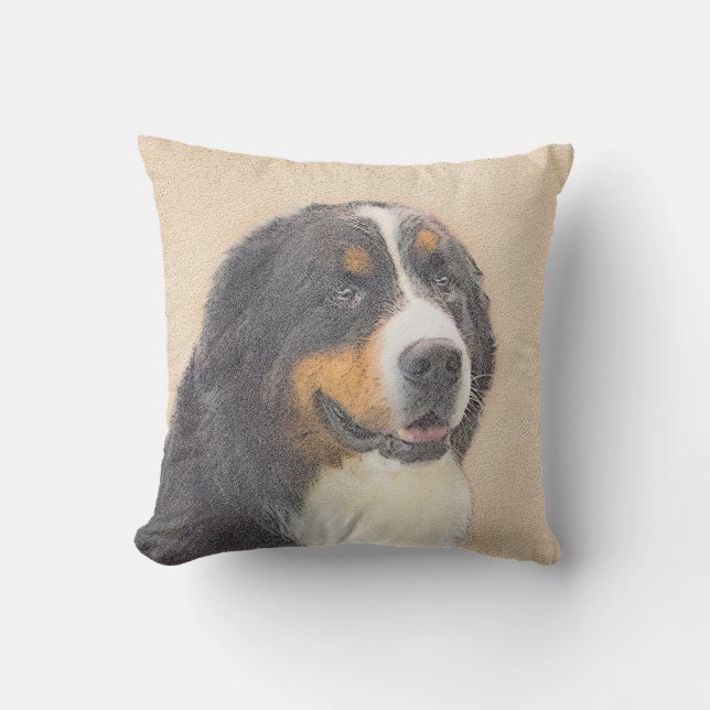 Almofada Pintura De Cão Da Montanha Bernese - Arte Original (Frente)