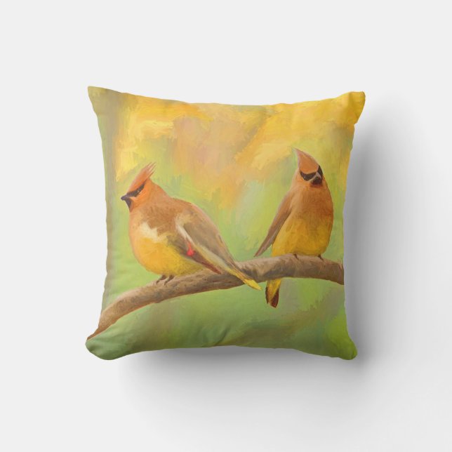 Almofada Pintura De Cedar Waxwing - Arte De Cachorro Origin (Frente)