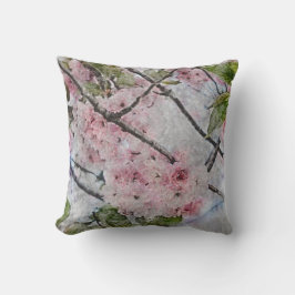 Almofada pintura de cor d'água com flor rosa