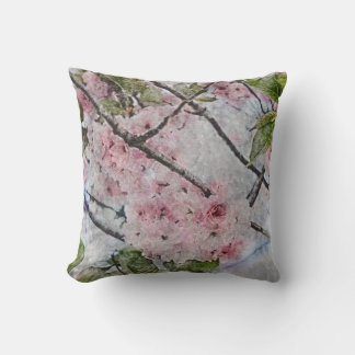 Almofada pintura de cor d'água com flor rosa