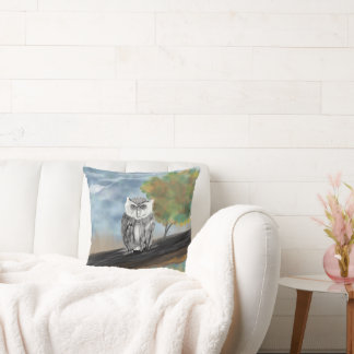 Almofada Pintura de Coruja Sazonal em Maravilhas da Naturez