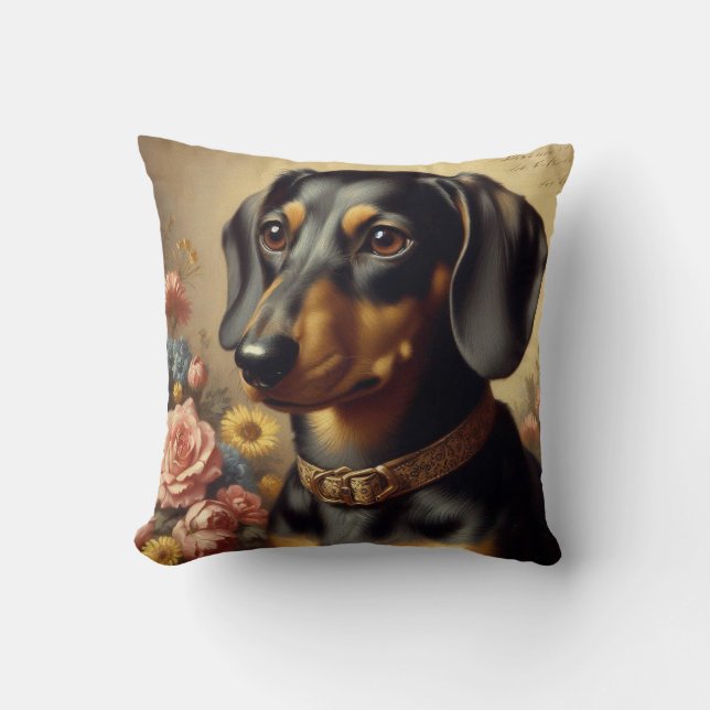 Almofada Pintura de Dachshund em Cute Vintage (Frente)
