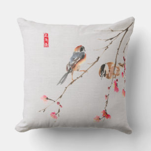 Almofada Pintura de Flor de Aves Russo Chinoiserie Watercol