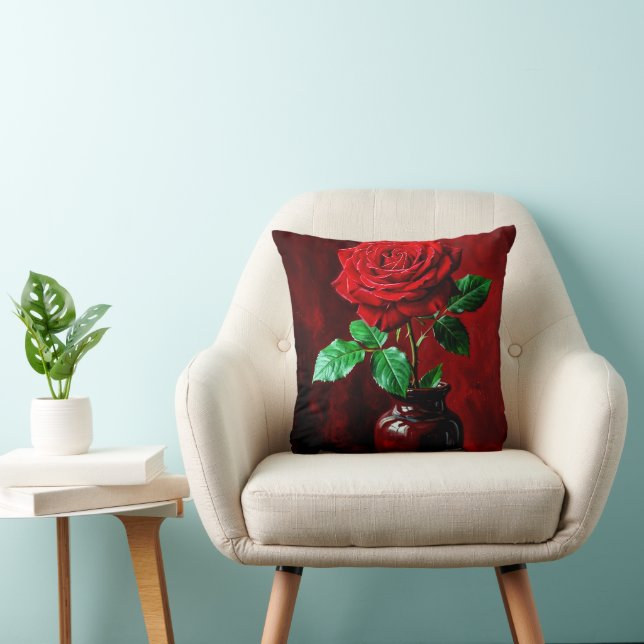 Almofada Pintura de Flor de Rosa Vermelha (Cadeira)