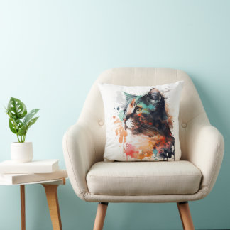 Almofada Pintura de Gato de Aquarela