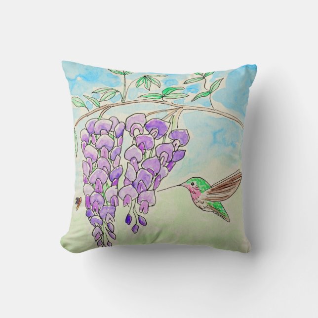 Almofada Pintura de Hummingbird e Wisteria (Frente)