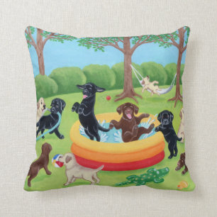Almofada Pintura de Labradors do divertimento do verão