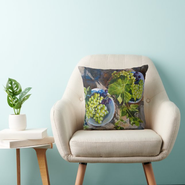Almofada Pintura de Natureza-Morta de Uva Verde (Cadeira)
