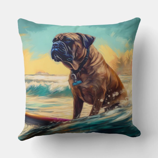 Almofada Pintura de Navegação em Praia Bullmastiff (Verso)