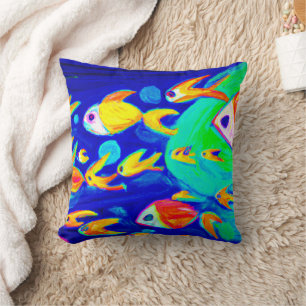 Almofada Pintura De Padrões De Peixes Coloridos Brilhantes.