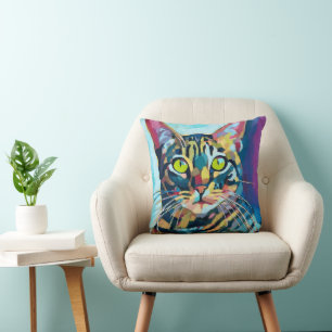 Almofada Pintura de Retrato de Gato Personalizado -Animal d
