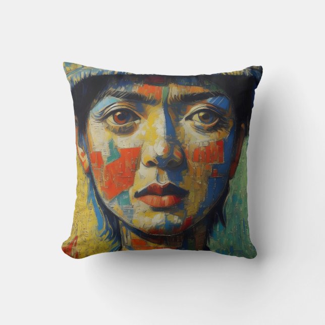 Almofada Pintura de retrato de mulher asiática (Frente)