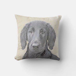 Almofada Pintura De Retriever Revestida Plana - Arte De Cã