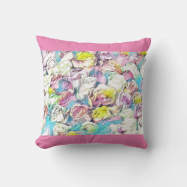 Almofada Pintura de rosas rosa, amarelas e brancas