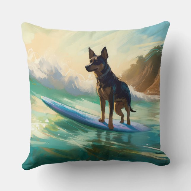 Almofada Pintura de surf em praia australiana Kelpie (Verso)