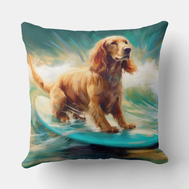 Almofada Pintura de surf em praia em Cocker Spaniel (Verso)