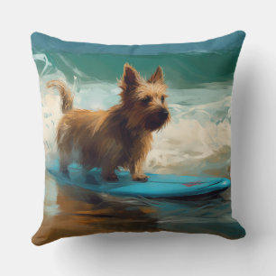 Almofada Pintura de Surf na Praia de Terrier Australiano