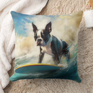 Almofada Pintura de Surf na Praia do Boston Terrier