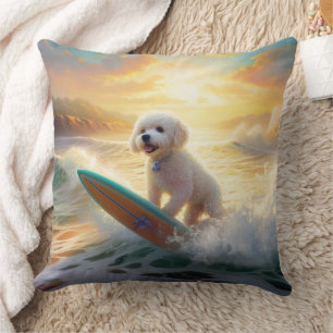Almofada Pintura de surfe na praia de Bichon Frise