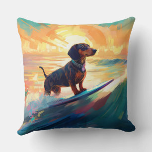 Almofada Pintura de surfe na praia de Dachshund